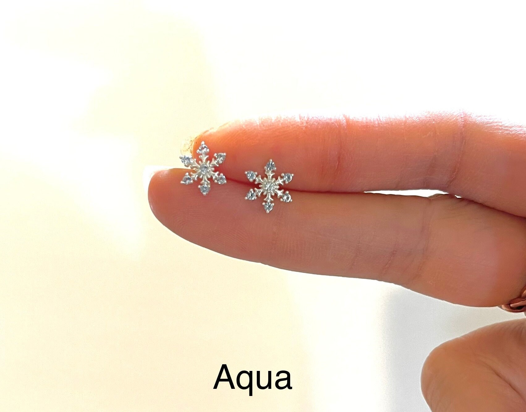 Sterling Silver SnowFlake Earrings, Blue Topaz Snowflake Earrings, Christmas Gift, Dainty Earrings, Silver Earrings Sister Gift, Mother gift