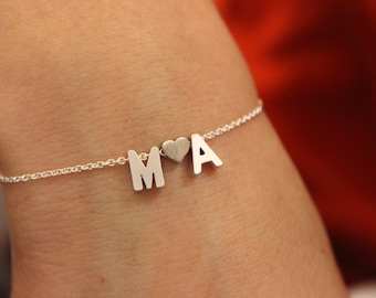 Pulsera con dos iniciales, pulsera de pareja, pulsera con dos iniciales, regalo para mamá, regalo para hermana, regalo de boda, pulsera con iniciales, pulsera con letras