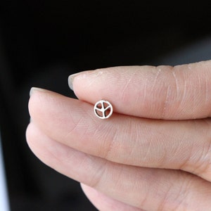 Sterling silver peace stud earring, tiny cartilage earring, tragus earring, nose stud, silver cartilage stud, small stud earring, teeny tiny