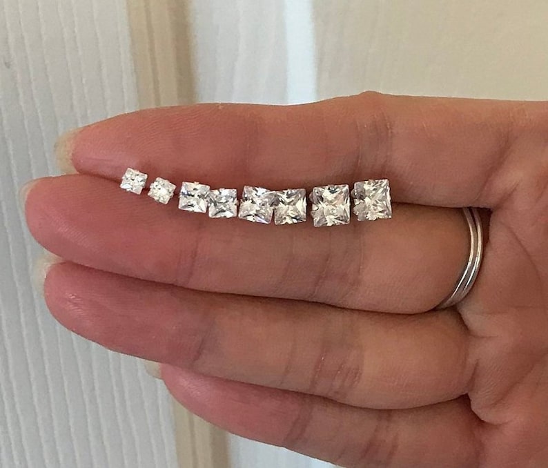 Tiny Studs Earrings Square Stud Earrings 3mm Stud Diamond Etsy