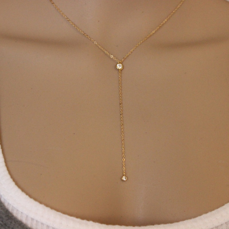 Sterling Silver Cross Y-Shaped Lariat Necklace Minimalist Drop Necklace for Women Gift  (14k gold Cross Lariat & Y necklace) main image 1