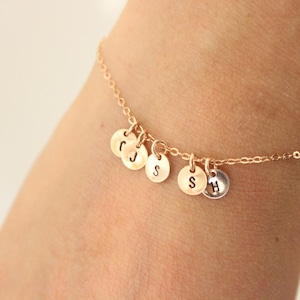 Two intial bracelet, Tiny initials bracelet, personalized bracelet, delicate bracelet , dainty bracelet, silver bracelet, simple, image 2