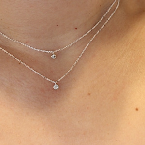 Tiny solitaire diamond necklace, Tiny CZ necklace, dainty delicate gold necklace, minimal necklace, choker everyday layered simple necklace image 7