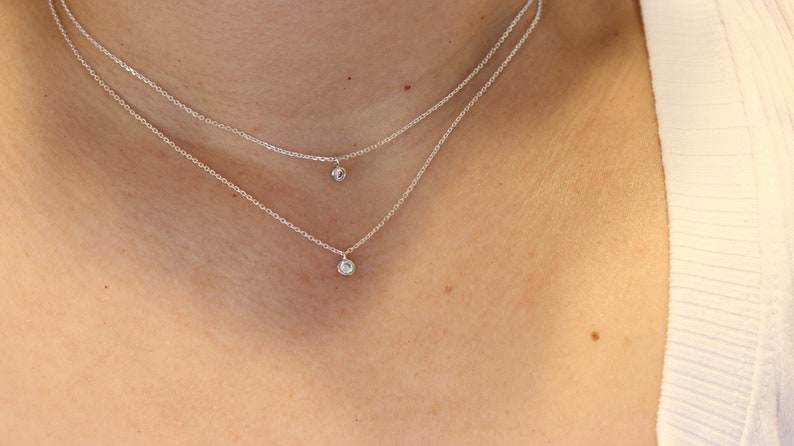 Tiny solitaire diamond necklace, Tiny CZ necklace, dainty delicate gold necklace, minimal necklace, choker everyday layered simple necklace image 7