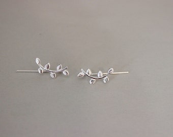 Sterling Silver Vine Ear Cuff, Row of Star Ear Climber, Ear Jacket crawler, Ear Jackets Sweep, Vine Earrings Pin, Single Stud Earring