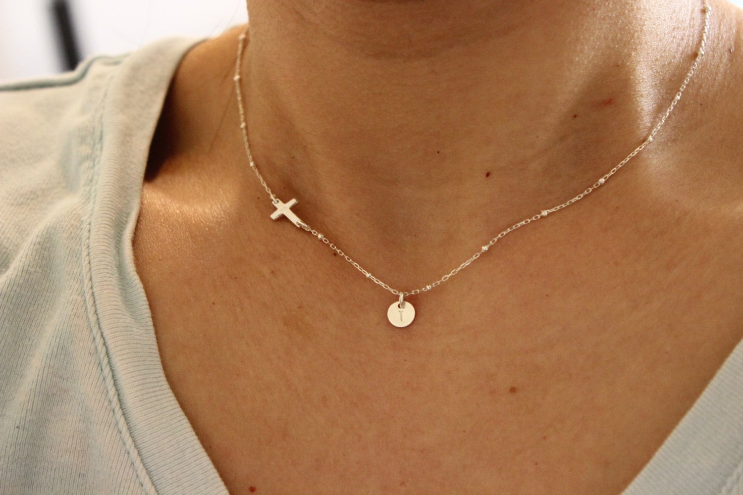 Sideways Cross Initial Necklace Tiny 