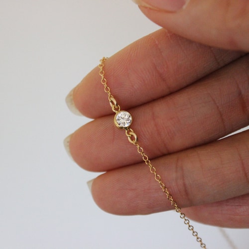 Gold Cz Diamond Ankle Bracelet Dainty Gold Anklet Tiny Etsy
