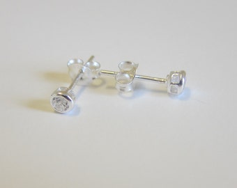 3mm, 4mm, 5mm, 6mm Bezel sterling silver  Cubic Zirconia Stud Earrings, Cartilage Earring, tiny stud earrings