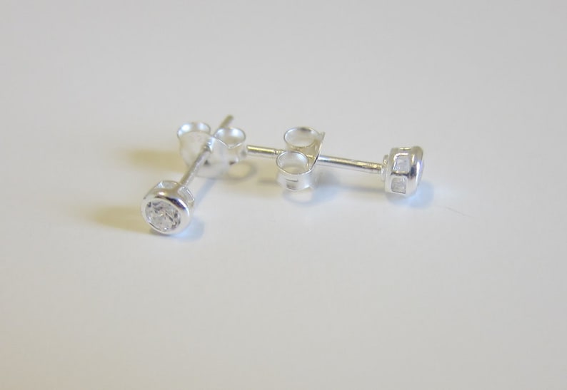 3mm , 4mm, 5mm and 6mm available Bezel setting Cubic Zirconia Stud Earrings, Cartilage Earring, tiny stud earrings image 3