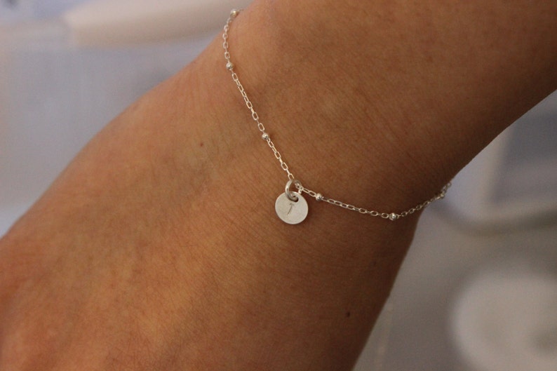 tiny disc delicate bracelet monogram bridesmaid gift two initials tiny bracalet Tiny initial bracelet sterling silver bracelet
