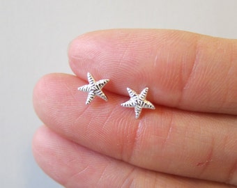 Tiny Sterling Silver Starfish Stud Earrings, Dainty Earring,Minimalist Jewelry