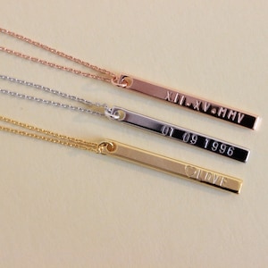 Personalized Bar Necklace , dainty Silver, Gold, Rose Gold necklace Available, roman numeral necklace, name plated necklace, date necklace,