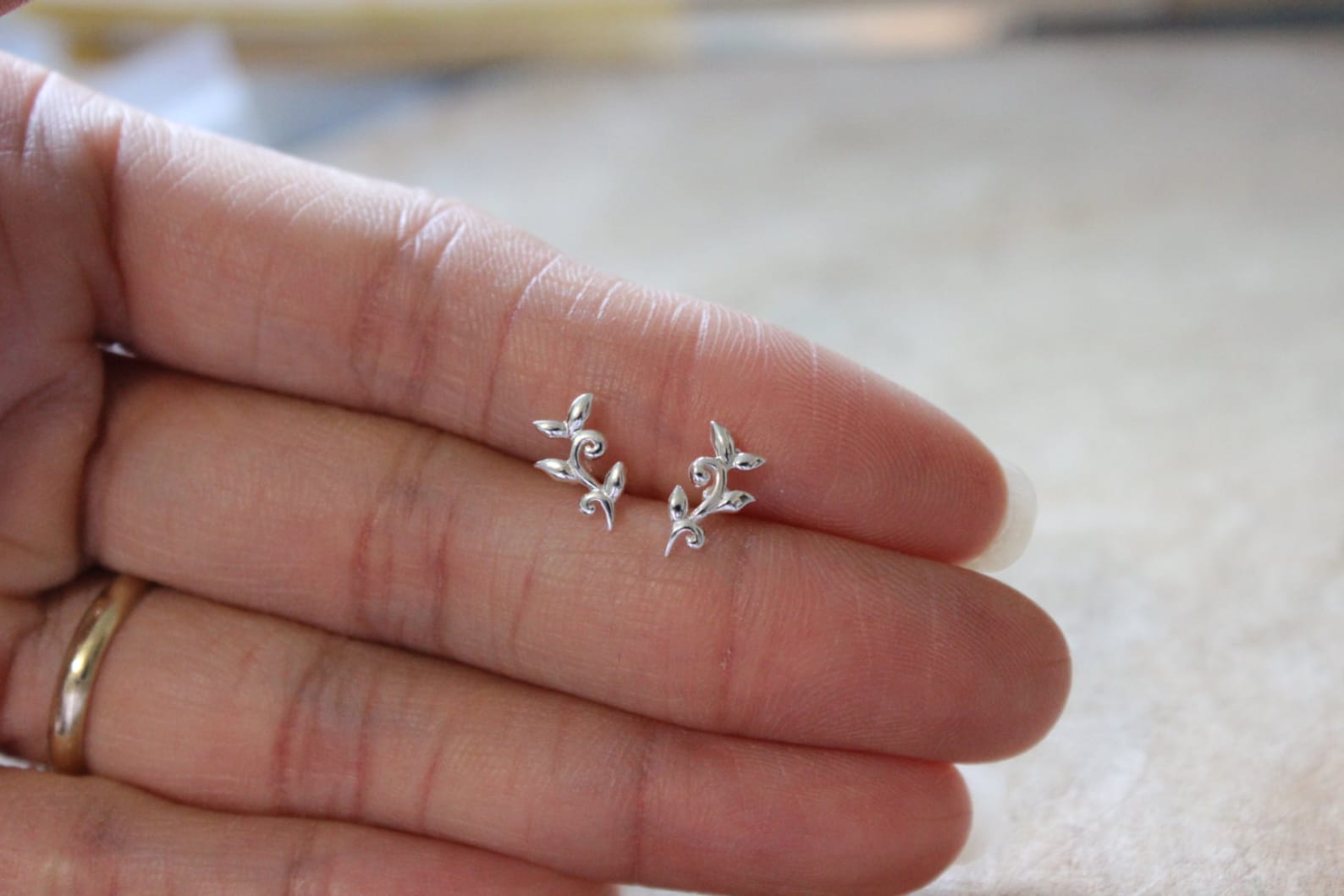 Gold Vine Stud Earrings Leaf Stud Earrings Botanical Danity Etsy