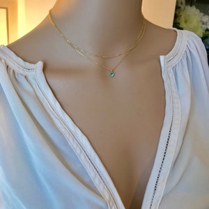 Double Chain blue Necklace, layered birthstone Necklace, sister gift,  Dainty tiny  gold necklace, minimalist Delicate  necklace, choker