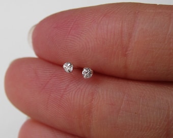 Sterling Silver 2mm, 2.5mm, 3mm, 4mm Stud Earrings ( available in 12 birthstone black and blue topaz), Cartilage Earring, tiny stud earrings