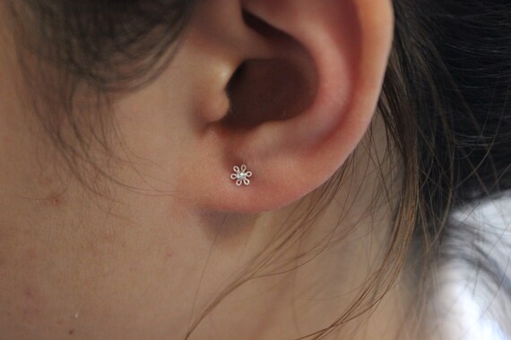 Buy Tiny Flower Stud Earrings in Sterling Silver, Tiny Stud