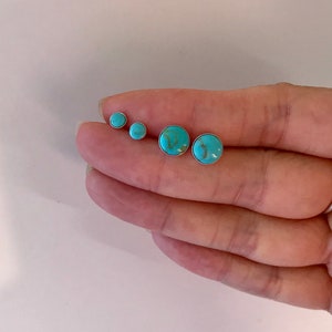 Tiny turquoise stud earrings, blue stud earrings, round dainty earrings, teeny tiny silver studs, everyday earrings, child earrings children image 2