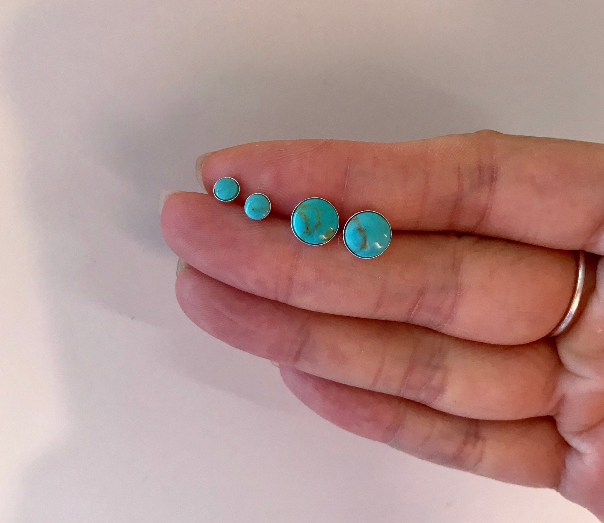 Tiny Turquoise Stud Earrings Blue Stud Earrings Round Dainty Etsy
