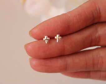 Tiny silver cross Earrings, sterling silver cross stud earrings, cross stud earrings, teeny tiny, baby earrings baptism gift confirmation