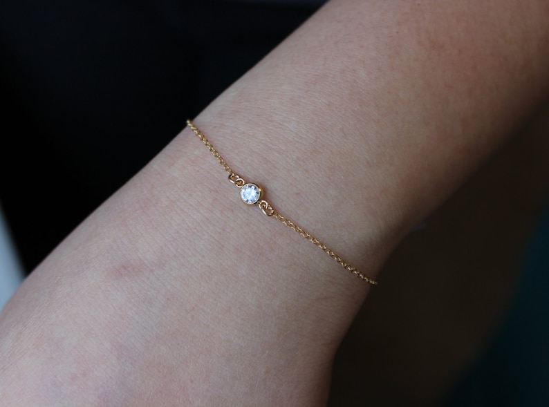 cz diamond bracelet, gold diamoond bracelet, delicate bracelet, tiny bracelet, delicate bracelet, dainty bracelet, charm bracelet simple image 2