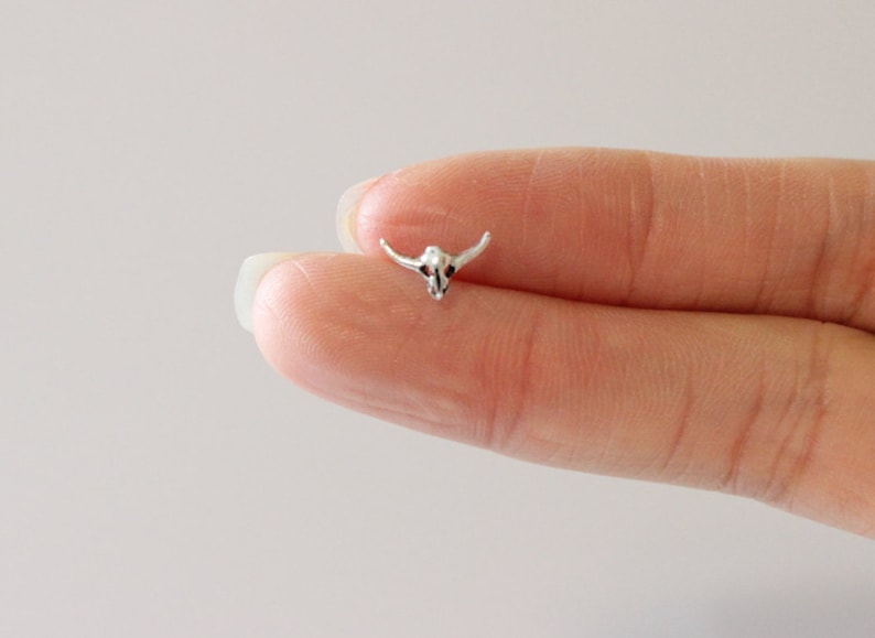 multiple piercing Bull Head Nose stud silver cartilage Tiny nose stud Bull Horns cartilage Bull Skull Nose ring cartilage stud tragus
