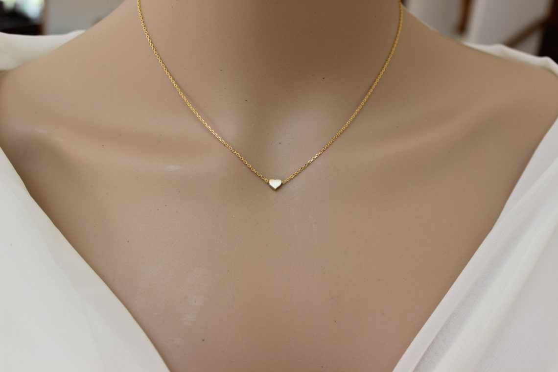 Gold Heart Necklace Tiny Heart Necklace Dainty Heart Etsy