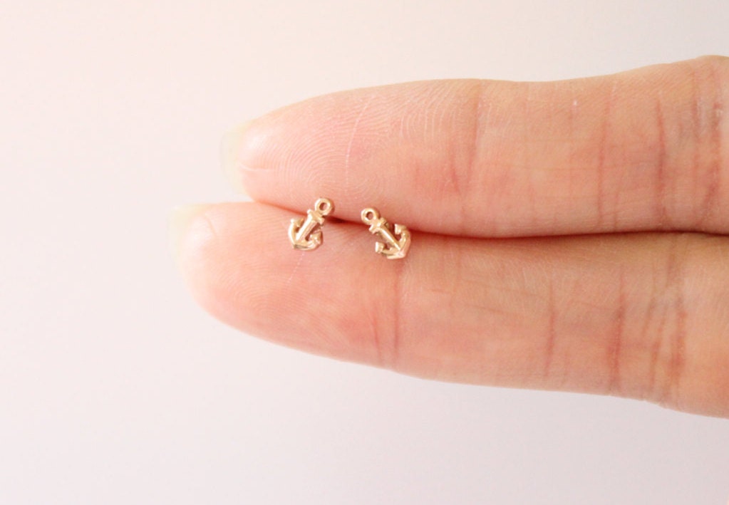 Rose gold Anchor Stud Earrings Nautical tiny stud earrings Etsy