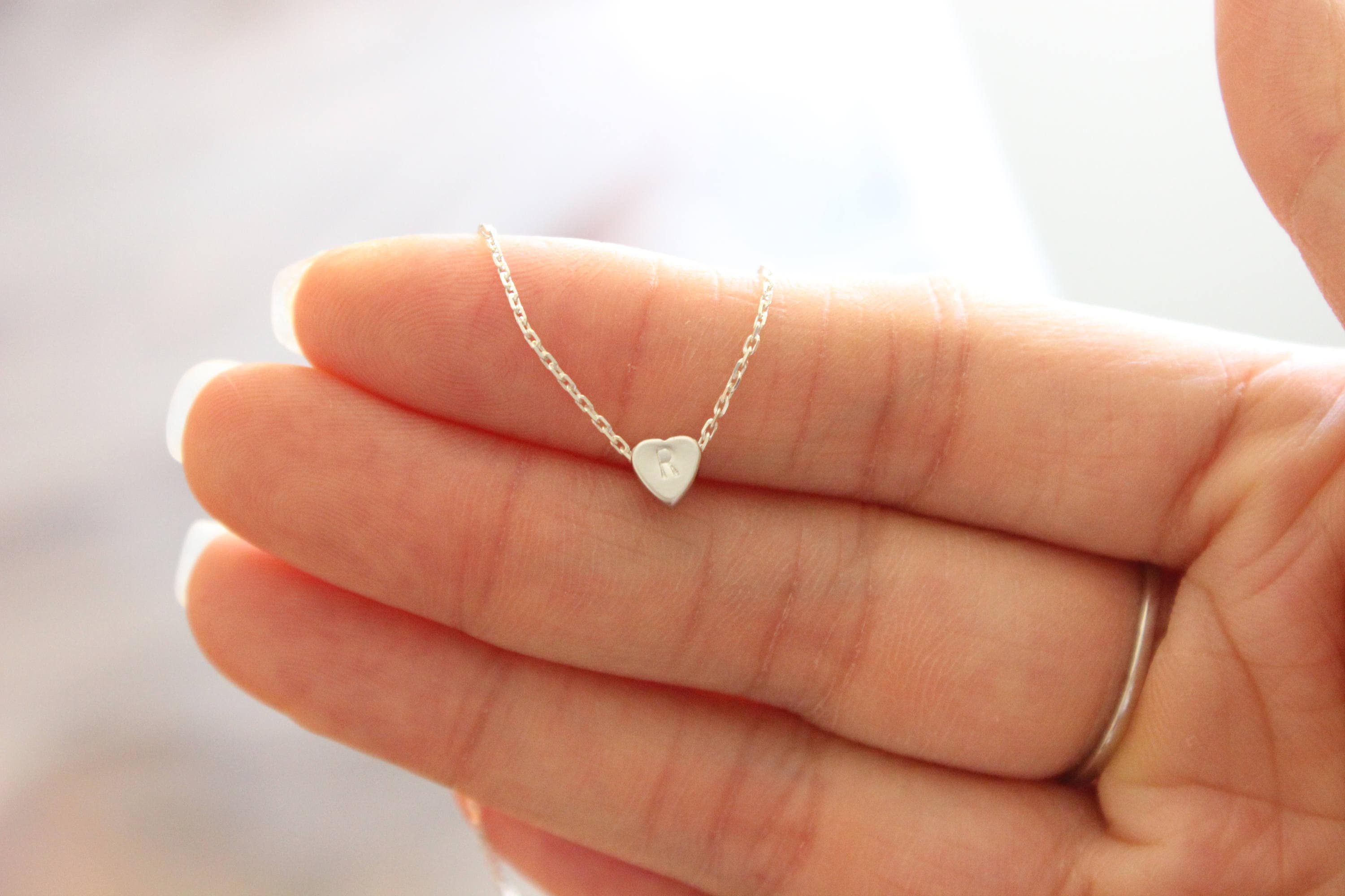 Initial necklace, tiny heart necklace, dainty necklace, delicate necklace, bridesmaid gift, gold necklace, child necklace, silver necklace
