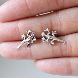 Sterling silver Gecko stud earrings, lizard earrings, animal earrings, silver earrings, wild life, cute earrings.