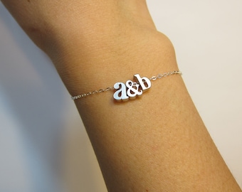 Two lowercase a-z Initials Bracelet, Couple bracelet, Name Bracelet, Boyfriend Girlfriend, Personalize Necklace, Valentines Day
