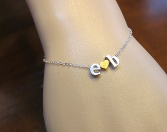 Pulsera con dos iniciales en minúscula de la A a la Z, pulsera de pareja, pulsera con nombre, collar personalizado para novio y novia, día de San Valentín
