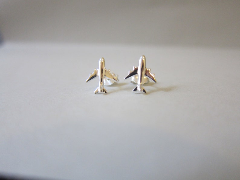 Tiny Sterling Silver Airplane Stud Earrings, Cute Earrings. image 4