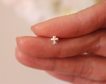 Cartilage, Nose Stud, Tragus Earring, Tiny cross cartilage, Tiny tragus, Cross cartilage earring, gold cartilage earring, gold stud earring.