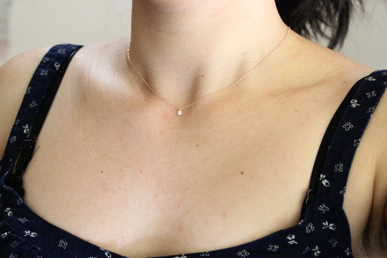 Tiny solitaire diamond necklace, Tiny CZ necklace, dainty delicate gold necklace, minimal necklace, choker everyday layered simple necklace image 3