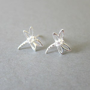 Sterling Silver Dragonfly Stud Earrings, Dainty Earrings, Everyday Jewelry image 1