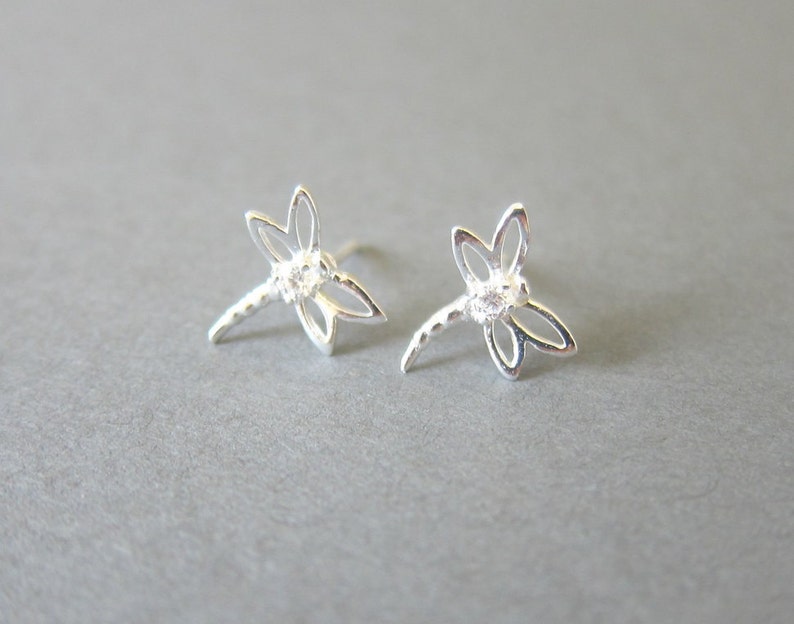 Sterling Silver Dragonfly Stud Earrings, Dainty Earrings, Everyday Jewelry image 1