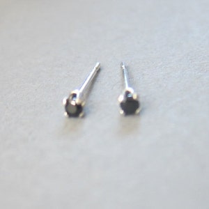 Tiny Sterling Silver 2mm Black CZ Stud Earrings, Cartilage Earring, tiny stud earrings, image 2