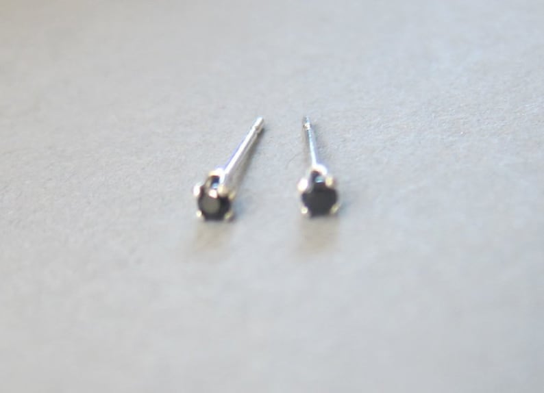 Tiny Sterling Silver 2mm Black CZ Stud Earrings, Cartilage Earring, tiny stud earrings, image 2
