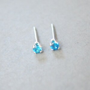 Puede incluir: Un par de pendientes de bot&oacute;n de plata con peque&ntilde;as piedras azules.