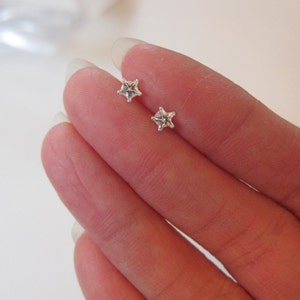 Tiny Sterling Silver Clear CZ Star Stud Earrings, tiny Stud Earrings, Everyday Jewelry