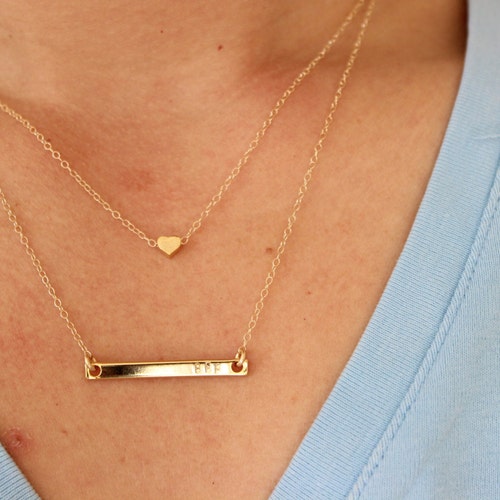 Silver Version Available Double Chain Bar Necklace Layer Etsy