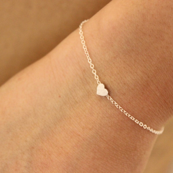 tiny silver heart bracelet, gold dainty cz bracelet, rose gold delicate bracelet, bridesmaid gift, minimalist, thin bracelet, sister gift