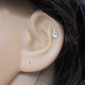 Tiny Middle Finger Cartilage Earring, Tragus earring, Helix earring, tiny cartilage earring, nose stud, nose pin, silver cartilage image 1