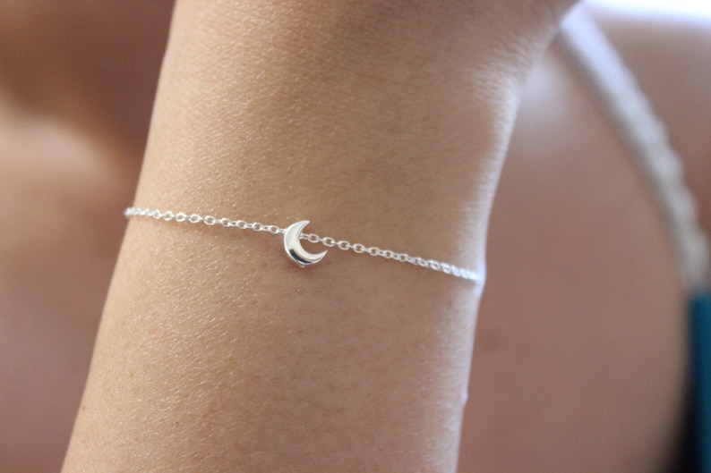 Tiny moon bracelet, moon and star bracelet, simple bracelet, delicate bracelet, dainty bracelet, I love you to the moon, sister gift image 1