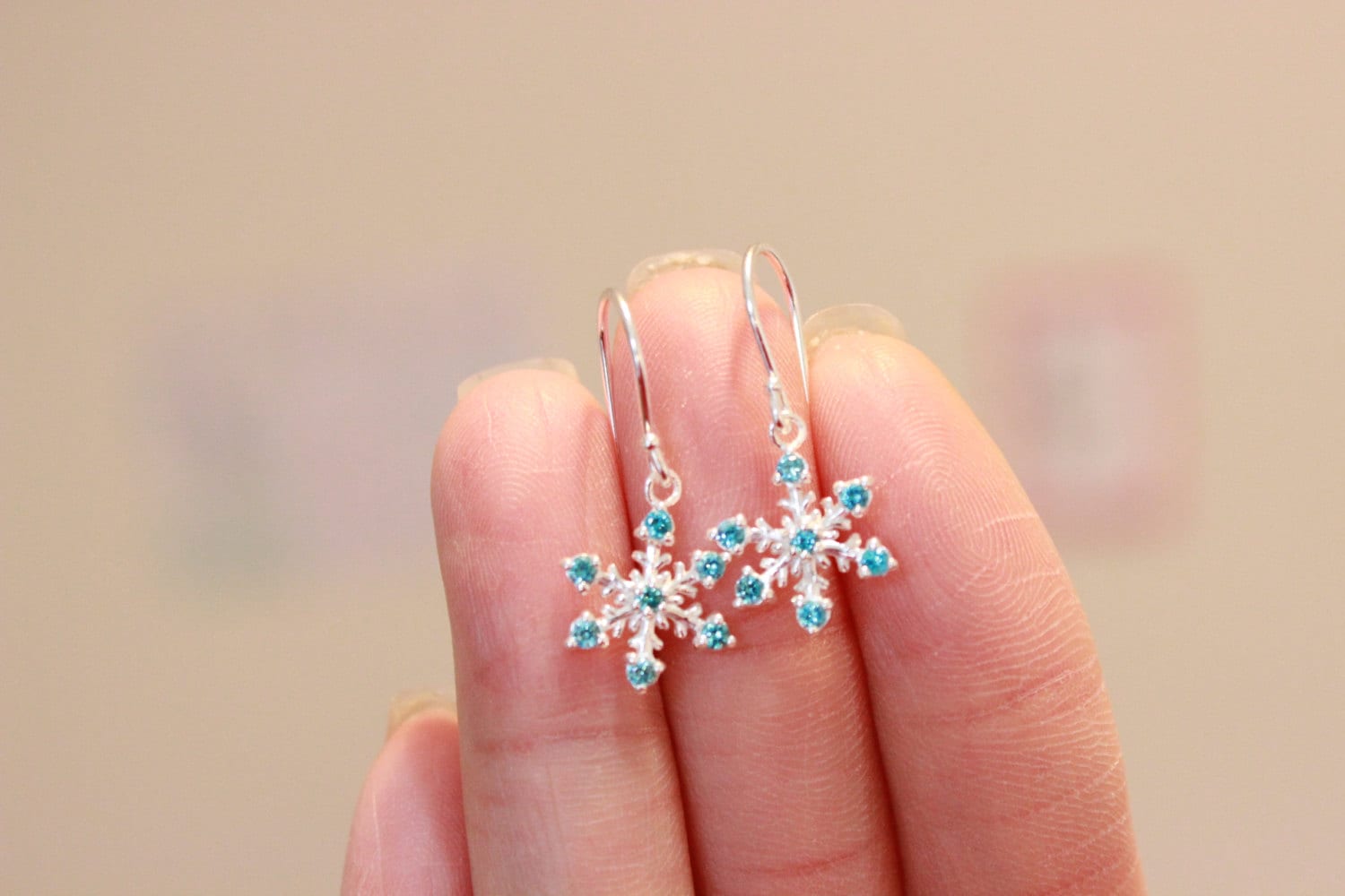 Sterling Silver SnowFlake Earrings, Blue Topaz Snowflake Earrings, Christmas Gift, Dainty Earrings, Silver Earrings Sister Gift, Mother gift