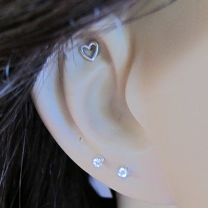 Tiny Heart Cartilage Earring, Heart Tragus earring, Nose stud, Helix earring