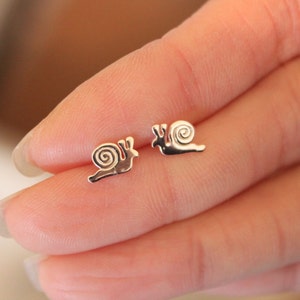 Snail Stud Earrings, Sterling Silver Stud Earrings, Tiny Stud Earrings,rose gold Earrings, tiny earrings, Children Earrings, pet lover, image 2