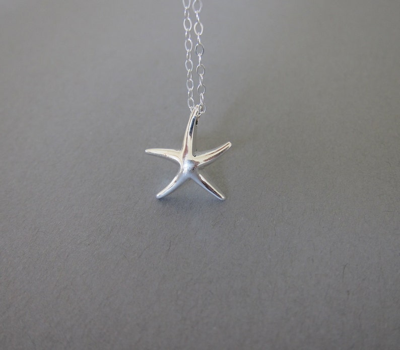 May include: A silver chain necklace with a silver starfish pendant.