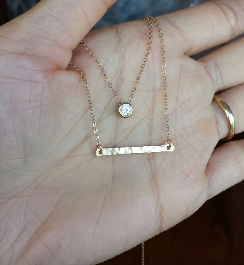 Silver Availablecz Diamond Gold Bar Necklaces Layer Etsy