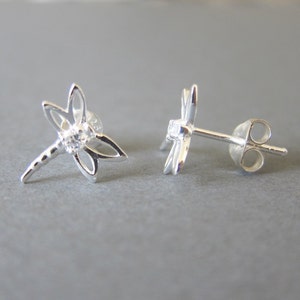 Sterling Silver Dragonfly Stud Earrings, Dainty Earrings, Everyday Jewelry image 2